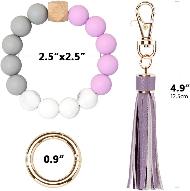 UpUDo Keychain Bracelet Wristlet, Silicone Beaded Key Ring Bracelet with Card Wallet, Elastic Keyring Bangle for Womens - Image 2